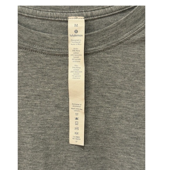 Lululemon Basic Men's Everyday Comfortable Pima Cotton T-Shirt Gray Size Medium - Picture 4 of 4